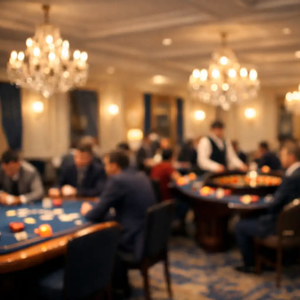 Table de jeu élégante dans le casino avec cartes et jetons, ambiance feutrée