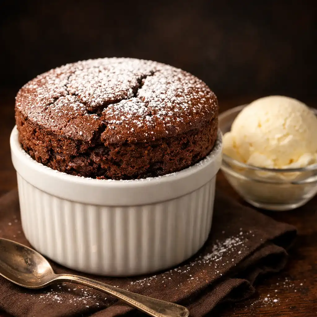 Soufflé au chocolat grand cru avec glace à la vanille