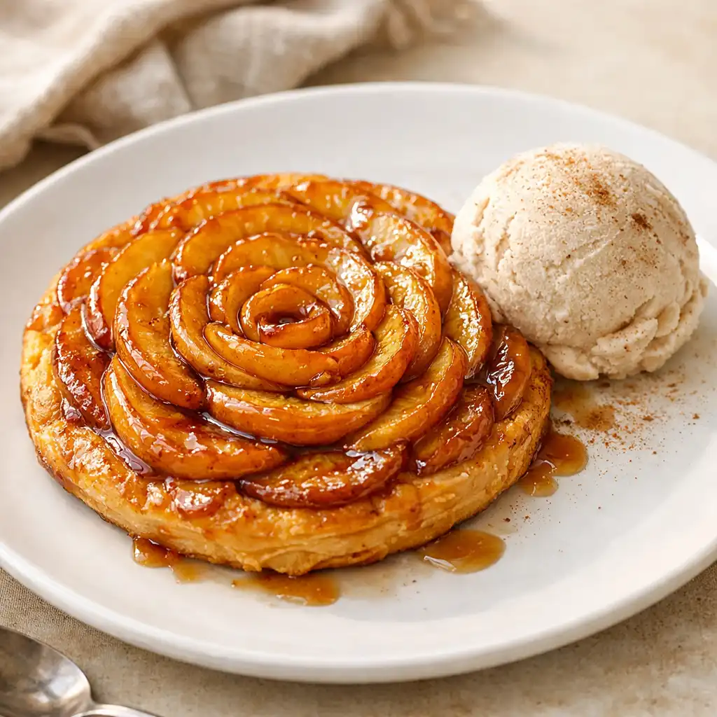 Tarte fine aux pommes caramélisées avec glace à la cannelle