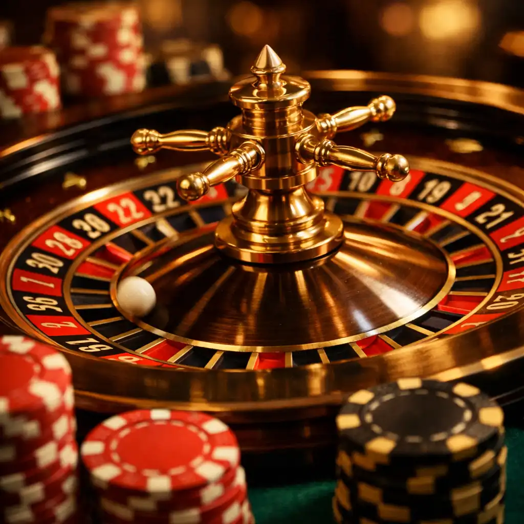 Roue de roulette physique avec numéros et jetons de mise